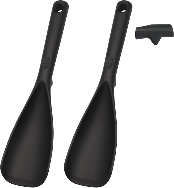 12.6" Extra Long Silicone Spatula Spoon for Nonstick Cookware, Seamless One-Piece Design Cooking Spoon with Built-in Tool Rest for Mixing, Scoop and Scrape, Dishwasher Safe, 2 Pack, Black