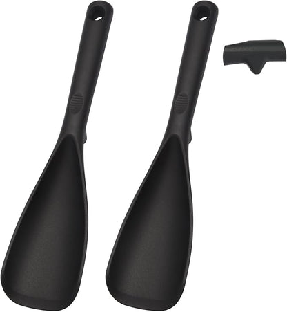 12.6" Extra Long Silicone Spatula Spoon for Nonstick Cookware, Seamless One-Piece Design Cooking Spoon with Built-in Tool Rest for Mixing, Scoop and Scrape, Dishwasher Safe, 2 Pack, Black