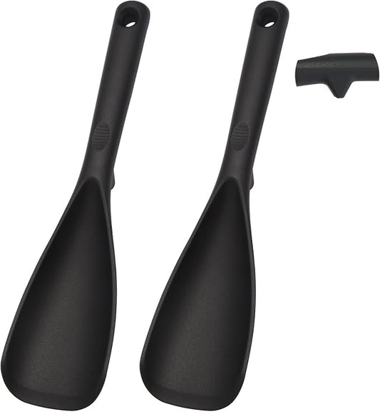 12.6" Extra Long Silicone Spatula Spoon for Nonstick Cookware, Seamless One-Piece Design Cooking Spoon with Built-in Tool Rest for Mixing, Scoop and Scrape, Dishwasher Safe, 2 Pack, Black