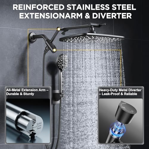 Veken 11.8" High Pressure Shower Head with Handheld, Metal Core Fittings