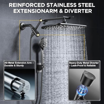 Veken 11.8" High Pressure Shower Head with Handheld, Metal Core Fittings
