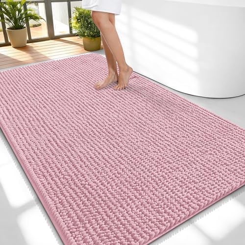 OLANLY Thick Chenille Large Bathroom Rugs Mats 59x35, Dusty Rose