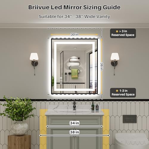 36x30 Inch LED Bathroom Mirror with Black Frame, Backlit & Front Lit