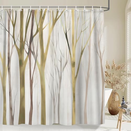 Birch Forest Abstract Shower Curtain Farmhouse Bathroom Decor 72X84 Inch