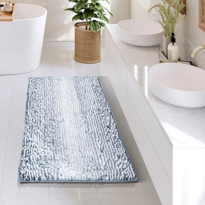 Hearth & Harbor Bathroom Rugs, Chenille Bath Mat - Machine Washable Bath Mats for Bathroom Non-Slip Backing Rubber, Quick Dry Bathroom Mat, 24 x 36 - Ombre Blue