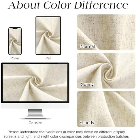 Naturoom Linen Shower Curtain 108x72 Inch for Bathroom Beige 1 Panel