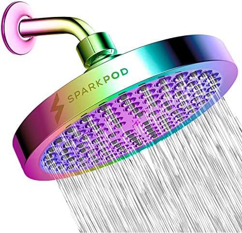 SparkPod Rain Shower Head, 6 Inch Round, Radiant Rainbow Finish