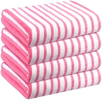 JML Microfiber Beach Towels, 4 Pack, 30" x 60", Stripe Pink White