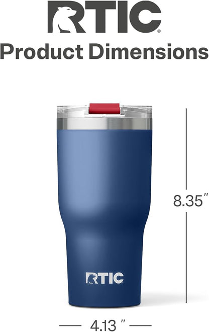RTIC 30oz Essential Tumbler with Lid, Ceramic Lined, Insulated, Stainless Steel, Metal, Double Wall Vacuum-Insulation, Travel Cup for Iced Coffee, Tea, Hot and Cold Drink, Patriot