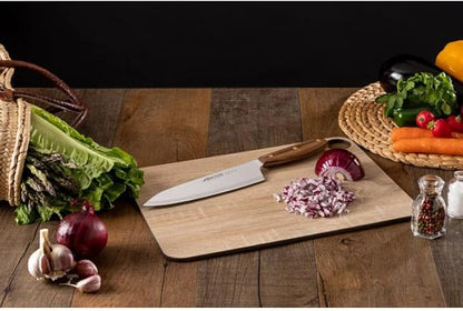 Arcos Chef Knife 8 Inch Stainless Steel. Professional Kitchen Knife for Cooking. Ovengkol Wood Handle 100% natural FSC and 210 mm Blade. Series Nordika