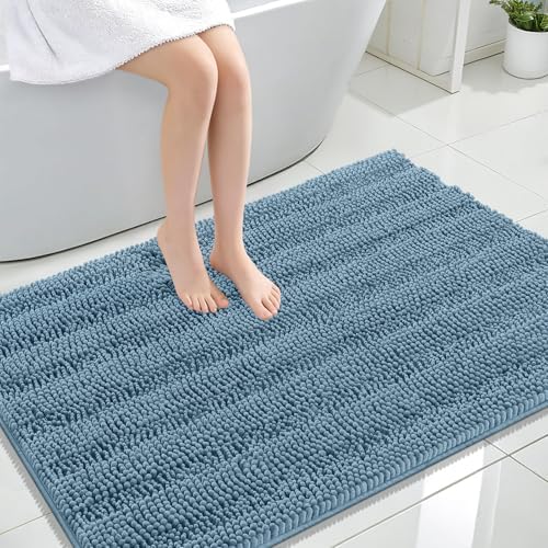 OLANLY Thick Large Bathroom Rugs 44x32, Soft Chenille Bath Rugs, Airy Blue