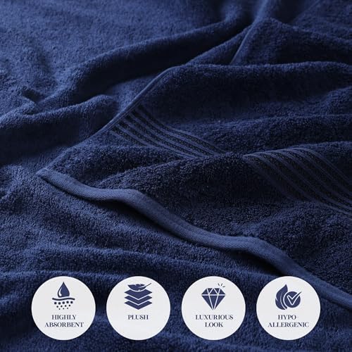 Superior Egyptian Cotton Bath Towel Set, Home Bathroom Towels, Master, Guest Bath, Decor Essentials, Quick Dry, Absorbent, Large Body Towels, Spa, Hotel, Resort, Adult, Kids, Set of 2, Navy Blue