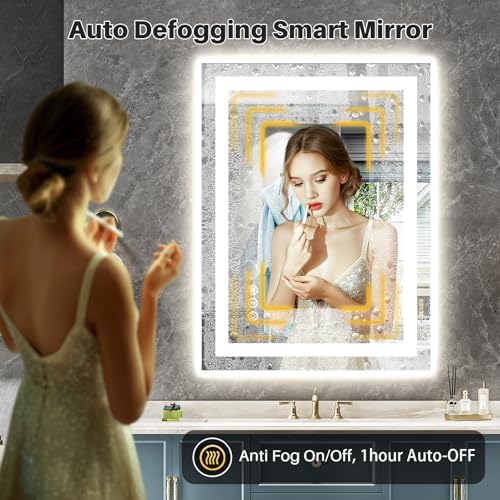 24x32 LED Bathroom Mirror, Dual Lit Anti-Fog Wall Vanity Mirror