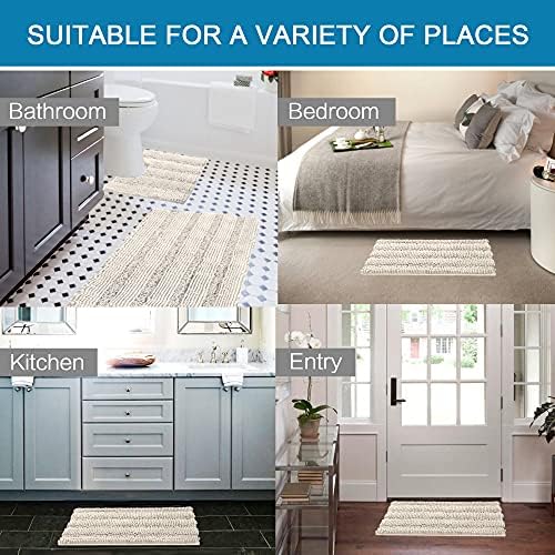 H.VERSAILTEX Bathroom Rugs Bath Rug Set 2 Piece Bathroom Contour Rug Toilet Mat Sets Non Slip Contour Bath Rug Ultra Thick Water Absorbent Striped Bath Mats Washable(20" x 32" Plus 20" x 20" U, Ivory)