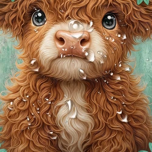 Cute Cow Shower Curtain, Farmhouse Rustic Green Floral Daisy Highland Cow Shower Curtains for Bathroom, Calf Country Farm Animal Garden Plant Fabric Bathroom Decor with Hooks, 54x72 inch