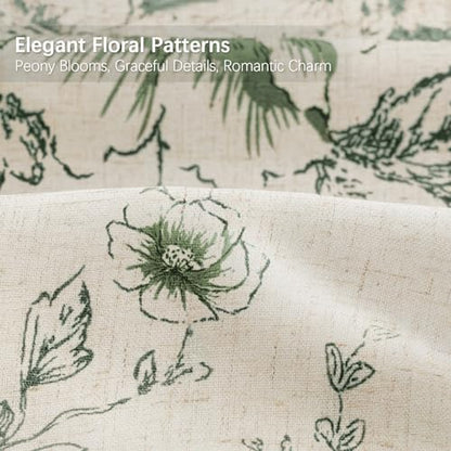 Farmhouse Floral Vintage Shower Curtain for Bathroom, Green and Tan Taupe