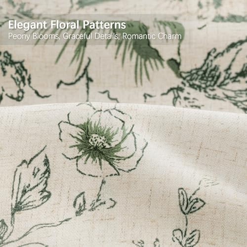 Farmhouse Floral Vintage Shower Curtain for Bathroom, Green and Tan Taupe