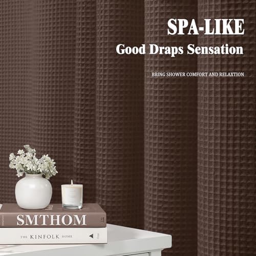 Waffle Weave Shower Curtain Heavyweight Cotton Fabric Brown 72Wx72L