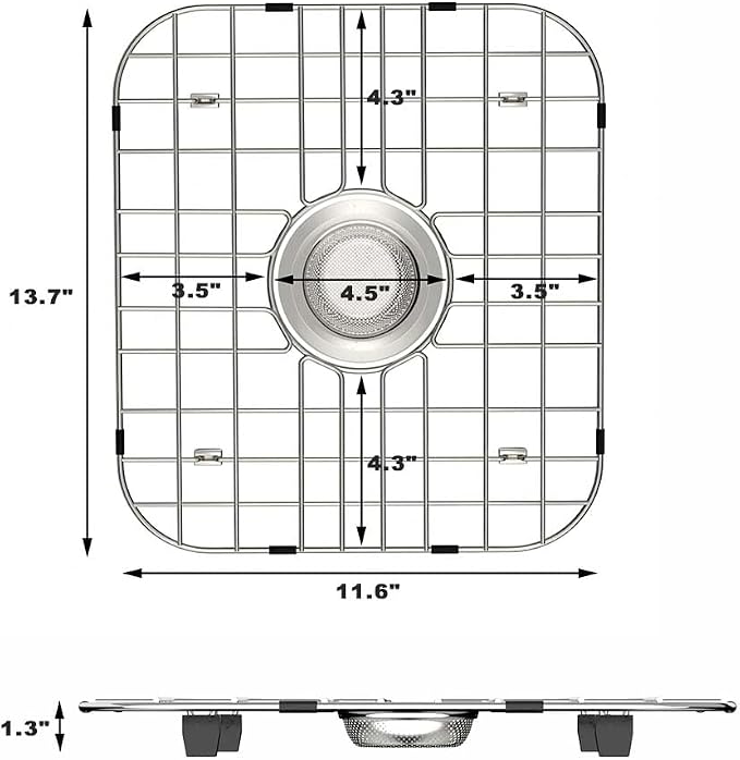 13.7"L X 11.6"W Sink Bottom Grid Protector Kitchen Universal Sink Grate, Stainless Steel Sink Drying Rack with Center Drain for Kitchen Double Bowl Sink, 2Pack