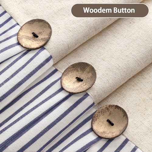 Farmhouse Shower Curtain Linen Button Blue Stripe 72" W x 72" L