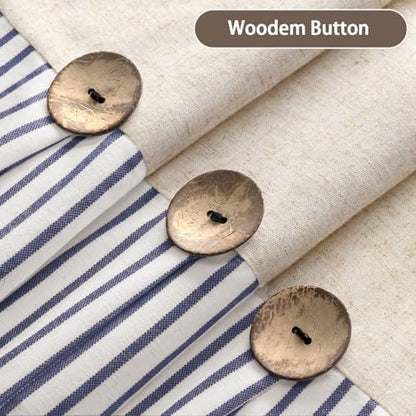 Farmhouse Shower Curtain Linen Button Blue Stripe 72" W x 72" L