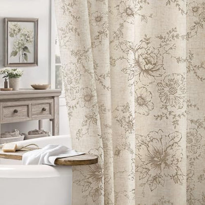 Farmhouse Floral Vintage Shower Curtain for Bathroom,Tan Taupe