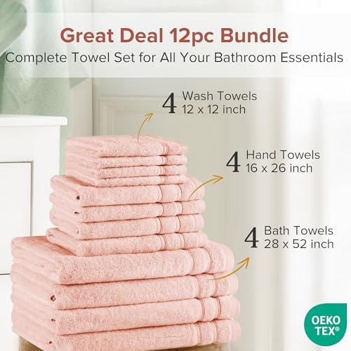 Comfort Spaces 12 Pc Towel Set, 100% Cotton Zero Twist, Blush