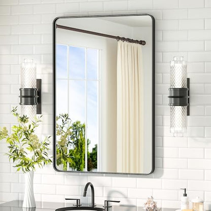 TETOTE Black Mirror for Bathroom 24 x 36 Matte Black Metal Framed Vanity Mirror, Tempered Glass, Modern Farmhouse Wall Mounted Mirrors for Decorative(Horizontal/Vertical)