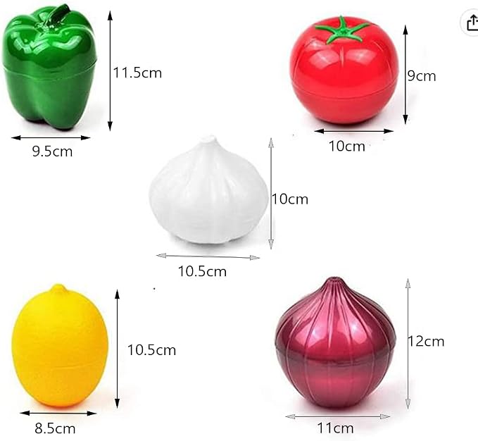 OUKEYI 5-Piece Set Fruit Container Refrigerator,Onion Storage, Vegetable Storage, Onion, Lemon, Green Pepper, Tomato, Garlic Storage Container, Refrigerator Preservation