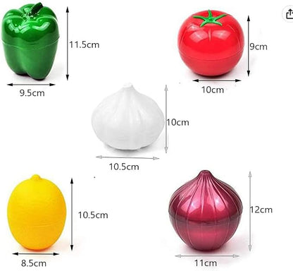 OUKEYI 5-Piece Set Fruit Container Refrigerator,Onion Storage, Vegetable Storage, Onion, Lemon, Green Pepper, Tomato, Garlic Storage Container, Refrigerator Preservation
