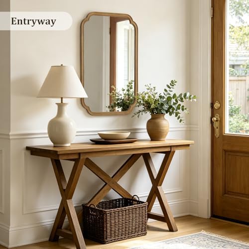 WallBeyond 24" x 36" Rounded Corner Arch Wall Mirror with Wood Frame for Entryway, Living Room or Bedroom Home Decor - Light Woodgrain 24" x 36" Natural Color