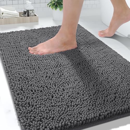 Yimobra Large Bathroom Rugs 36"x24", Non Slip Bath Mat for Tub, Shaggy Rug Floor Carpet, Extra Soft Super Absorbent Quick Dry, Machine Washable,Dark Gray