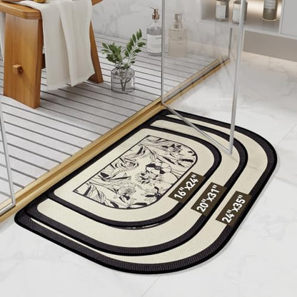 YDKGL Half Circle Bath Mat, Non Slip Thin Bathroom Rugs, Black 16x24