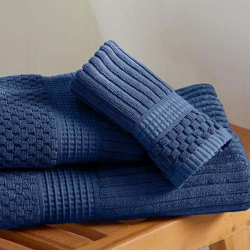 Springtree Home 100% Cotton Bath Towel Set | 6-Piece Set | Textured | Navy