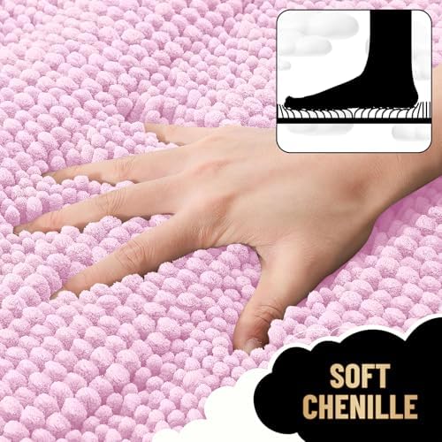 OLANLY Thick Small Bathroom Rugs 24x16, Soft Chenille Bath Rugs, Pink