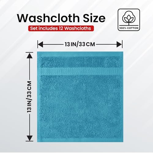 Infinitee Xclusives 100% Cotton Luxury Wash Cloths for Showering - 12 Pack