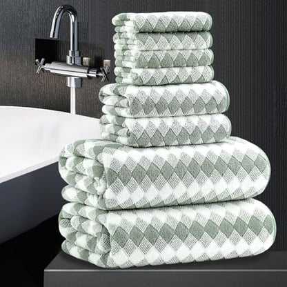 8 Piece Bathroom Towel Set Green |2 Oversized Large Bath Towels Sheet,2 Hand Towels and 4 Washcloths| 600GSM Ultra Soft Luxury Premium Towel Set Highly Absorbent Quick Dry Hotel Towel Collection