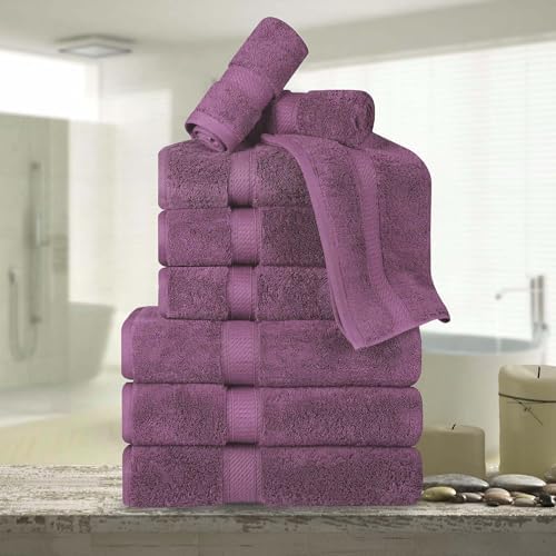 Superior Egyptian Cotton 800 GSM Plush & Absorbent, 9 Piece Set, Plum