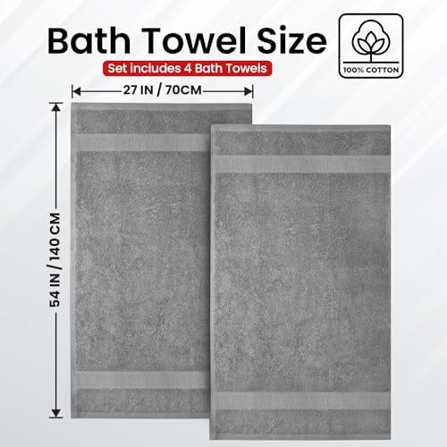 Infinitee Xclusives 100% Ring-Spun Cotton Bath Towels for Bathroom - Pack 4