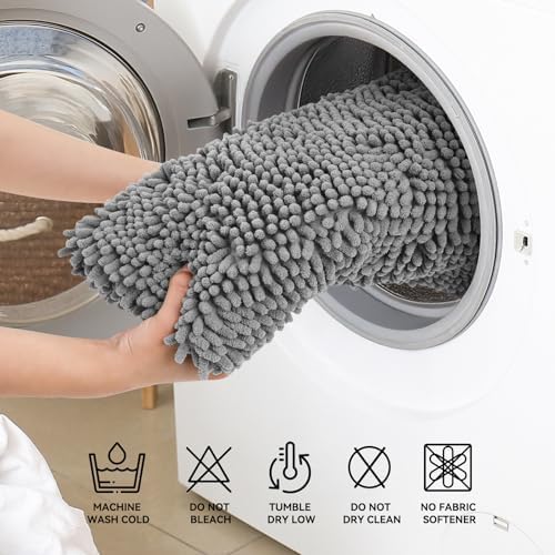 Bcoimo Bath Rug Mat,48x24 Chenille Non Slip Gray Long Bathroom Runner Rugs