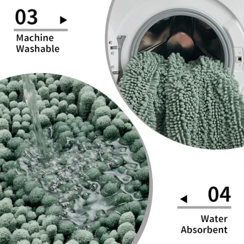 Disolla Sage Green Bathroom Rug 20x32 Inch - Luxury Chenille Bath Mat, Thick Shaggy Plush Absorbent Rug, Non-Slip Machine Washable Mats for Bathroom Floor & Decor