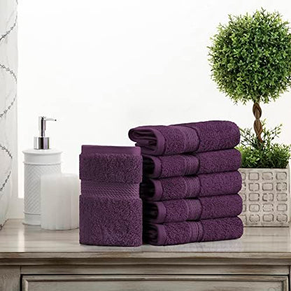 Superior Egyptian Cotton Plush & Absorbent, Face Towel Set of 6, Plum