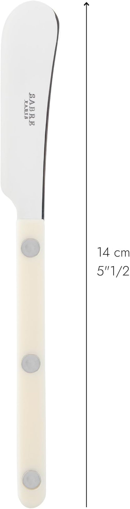 Sabre Paris - Set of 2 Spreader Knives 5.5 inches - Bistrot Collection - Perfect for Butter, Tapenades, Spreads - Stainless Steel & Nylon - Dishwasher Safe - Ivory - Brilliant Finish