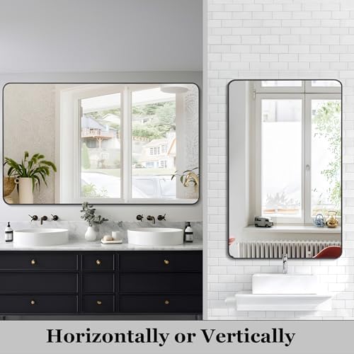 DESBING Black Bathroom Mirror, 30" x 40" Wall Mirror with Metal Frame, Decorative Rectangular Vanity Mirror for Bedroom Bathroom Living Room Entryway (Horizontal/Vertical)