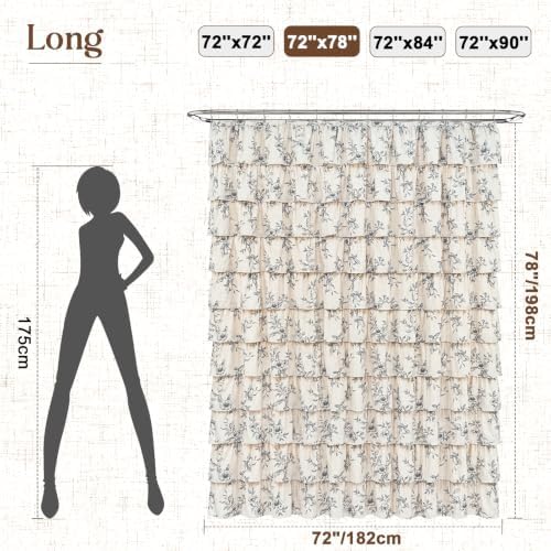 Yinhua Long Farmhouse Ruffle Shower Curtains for Bathroom, 72" Wx78 L