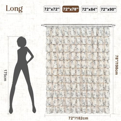 Yinhua Long Farmhouse Ruffle Shower Curtains for Bathroom, 72" Wx78 L