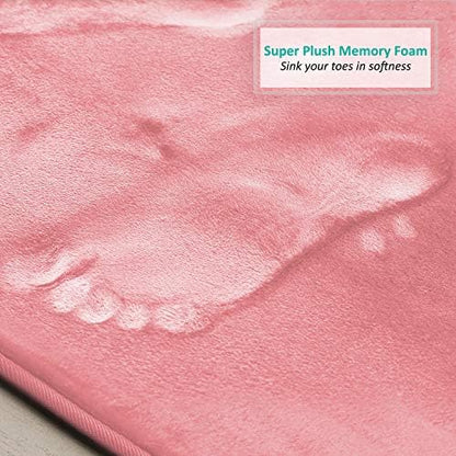 Clara Clark 2 Piece Bathroom Rugs, Velvet Memory Foam Bath Mat Set, Non-Slip Bath Rugs, Machine Wash, Dries Quickly, Ultra Soft Plush Bath Mats for Bathroom, 17 x 24 + Contour, Coral Pink