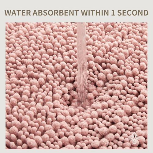 Bathroom Rugs Non Slip Washable 55x24, Extra Thick Soft Chenille Absorbent Bath Mat, High Density Barrier Non Slip Backing, Quick Dry Plush Shaggy Floor Carpet for Tub&Shower, Pink