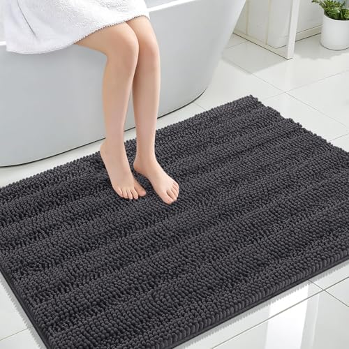 OLANLY Thick Large Bathroom Rugs 44x32, Soft Chenille Bath Rugs, Dark Grey