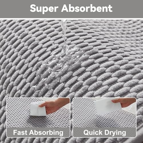 Triohero Large Bathroom Rugs Non Slip Washable Bath Rugs Super Absorbent Bathroom Rug Thin Quick Dry Low Pile Bath Mats, Light Grey 36"x48"
